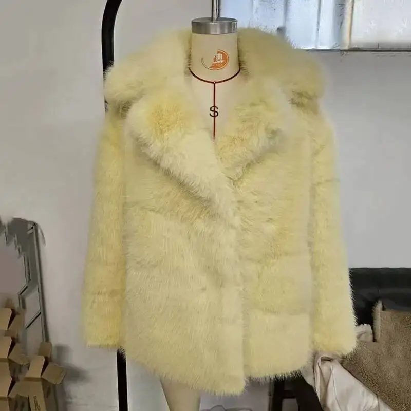 High Quality & Faux 2025 New Fashion Women's Winter Solid Color Lapel Temperament Women Fur Coat