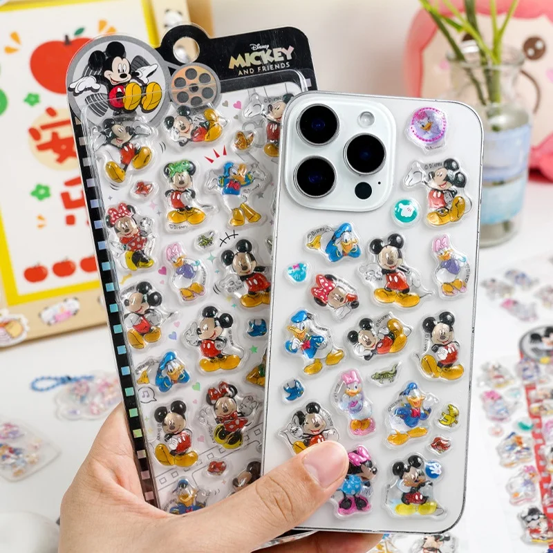 

New Mickey Mouse Minnie 3D Stereo Relief Interest Pin-Up Picture Crystal Sticker Children Girl Cartoon Decorative Sticker 1/2pcs