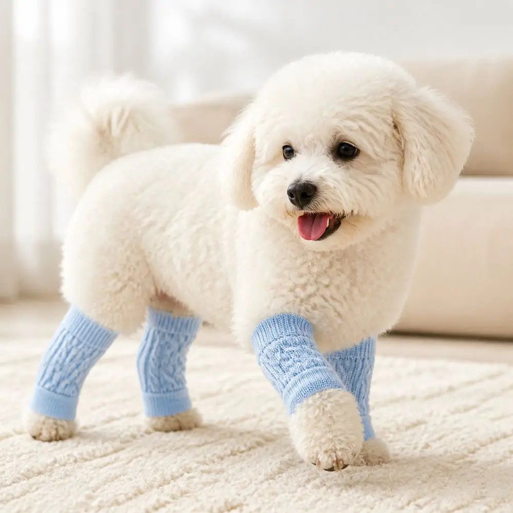 1Set(4pcs) Cotton Knit Dog Leg Sleeve Soft Breathable Elastic Cuff Dog Leg Protector Cable Knit Dog Knee Sleeve