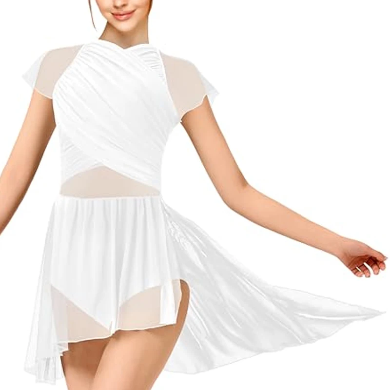 المرأة غنائية فستان رقص حديث قطرة الماء الجوف الظهر عالية منخفضة شبكة متجنب ملابس رقص المعاصرة