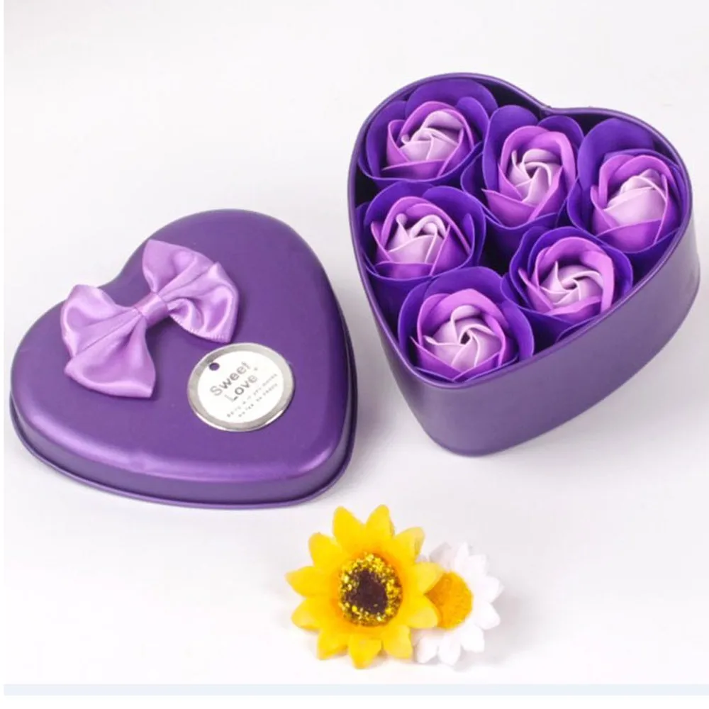 6Pcs Heart Scented Bath Body Petal Rose Flower Soap Wedding Decoration Gift Best Pink Blue Purple Red Four Color Soap