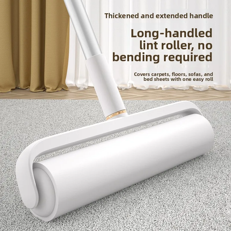 long-pole-sticky-hair-remover-roller-carpet-cleaning-tool-bed-hair-absorbing-gadget-tearable-sticky-paper-dust-roller