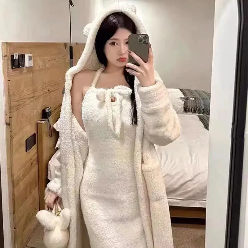 Abbigliamento da donna Pigiama in pile corallo Foderato in pile invernale Addensare Tenere al caldo Abito Camicia da notte Homewear Moda Confortevole