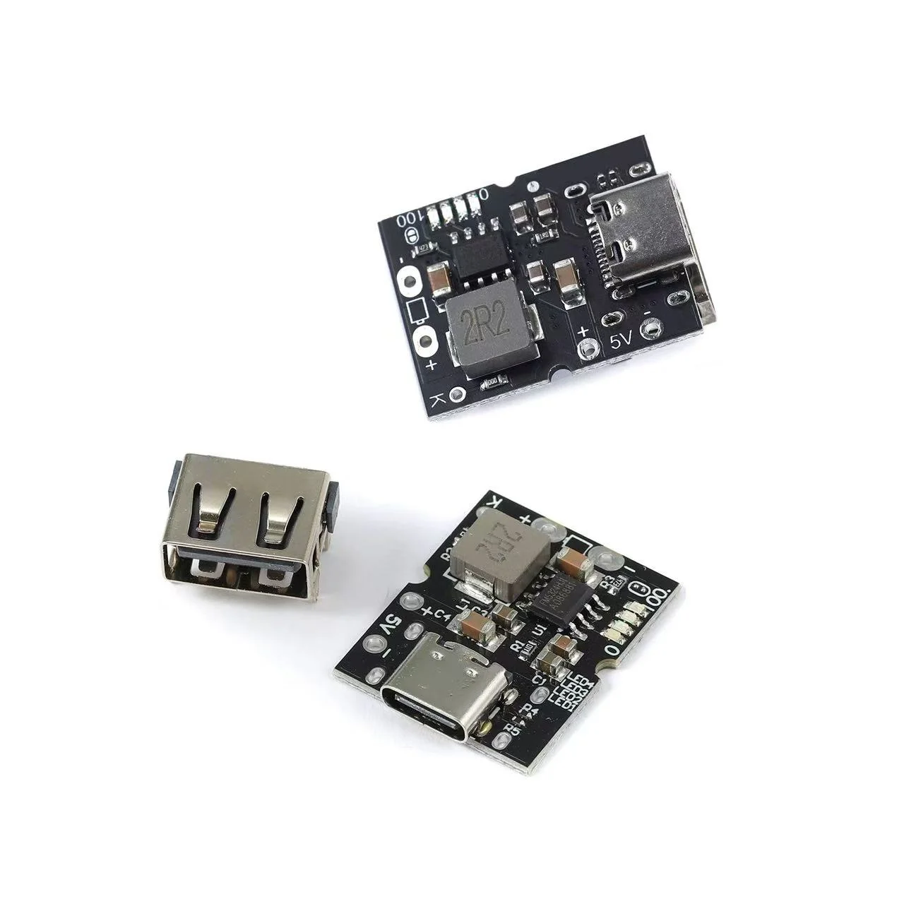 

The 5V2A charging and discharging module is compatible with 4.2V lithium battery charging modules and features Type-C input.