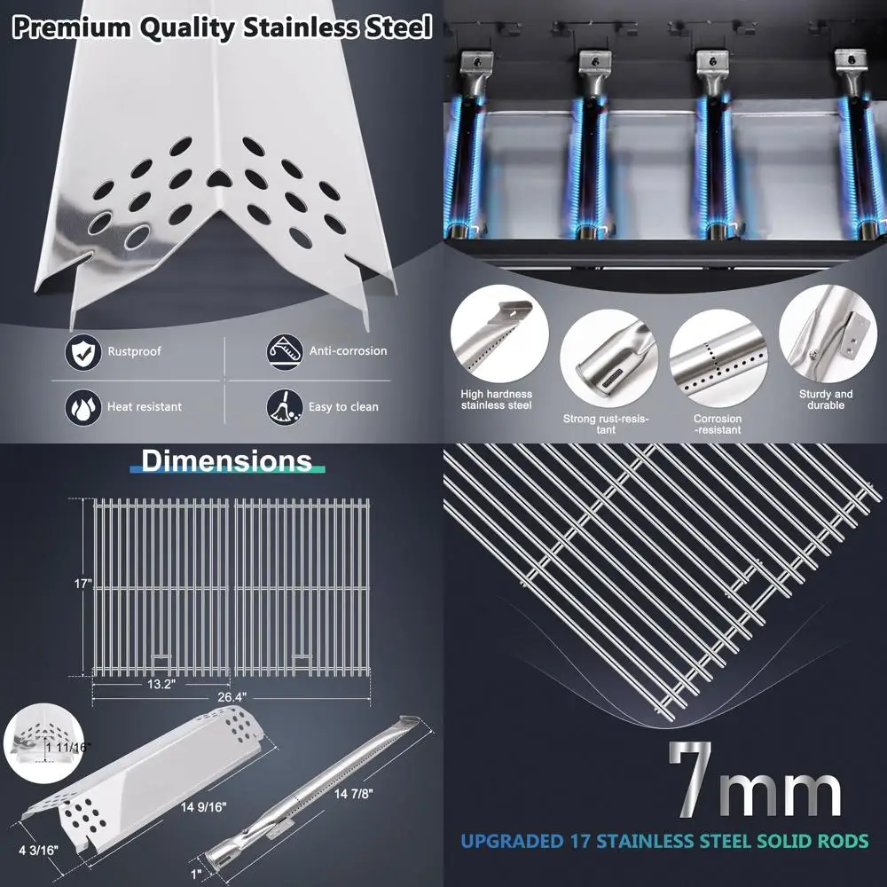

Nexgrill 5 & 4 Burner Replacement Parts: 17 Cooking Grates, Heat Shields, Burner Tubes for Home Depot Grills