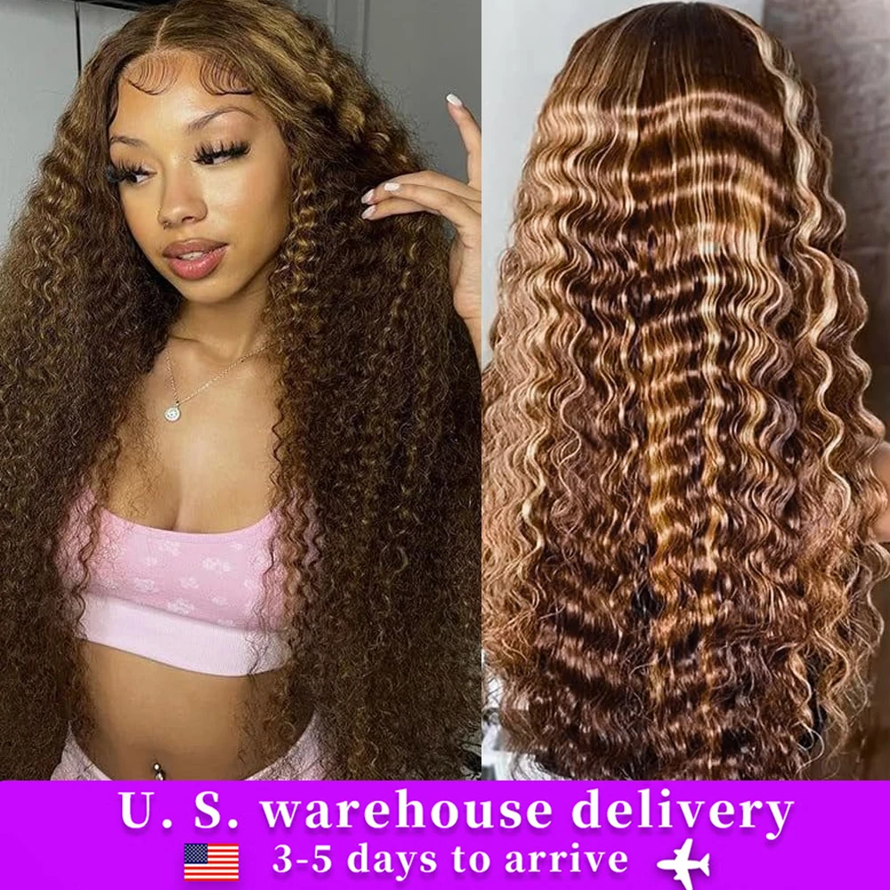 4/27 Highlight Ombre Curly 13x6 Glueless Wig Human Hair Ready To Wear Bleached Knots Deep Wave 13x4 Lace Front For Black Women