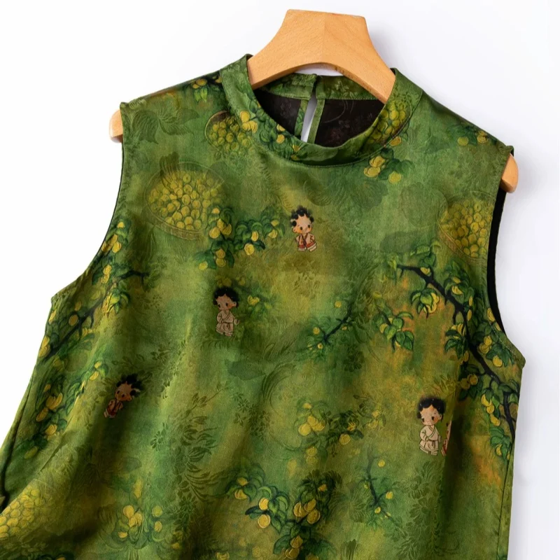 Birdtree, 100% Real Silk Jacquard Satin Tshirt, Stand Collar Tops, Women Floral Luo Xiangyunsha Shirt, 2026 Autumn New T68312JF