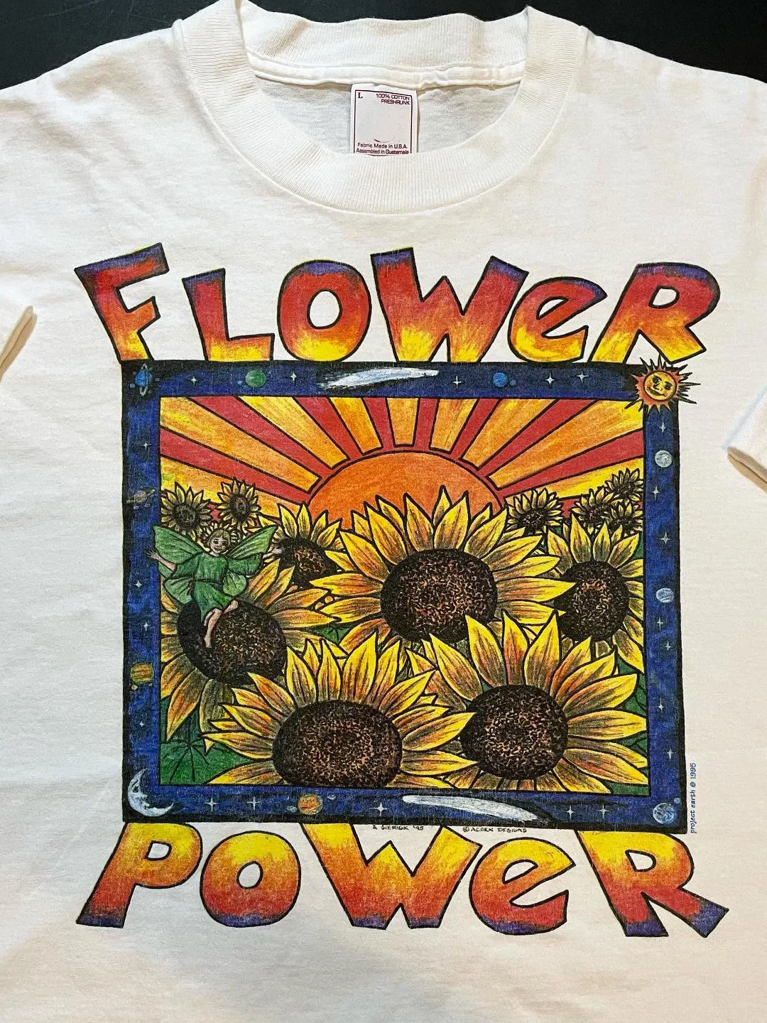 Retro Hippie Style Shoulder Drop Design Half Sleeve Sunflower Print T-Shirt Cotton Breathable Skin-Friendly Summer Casual Top