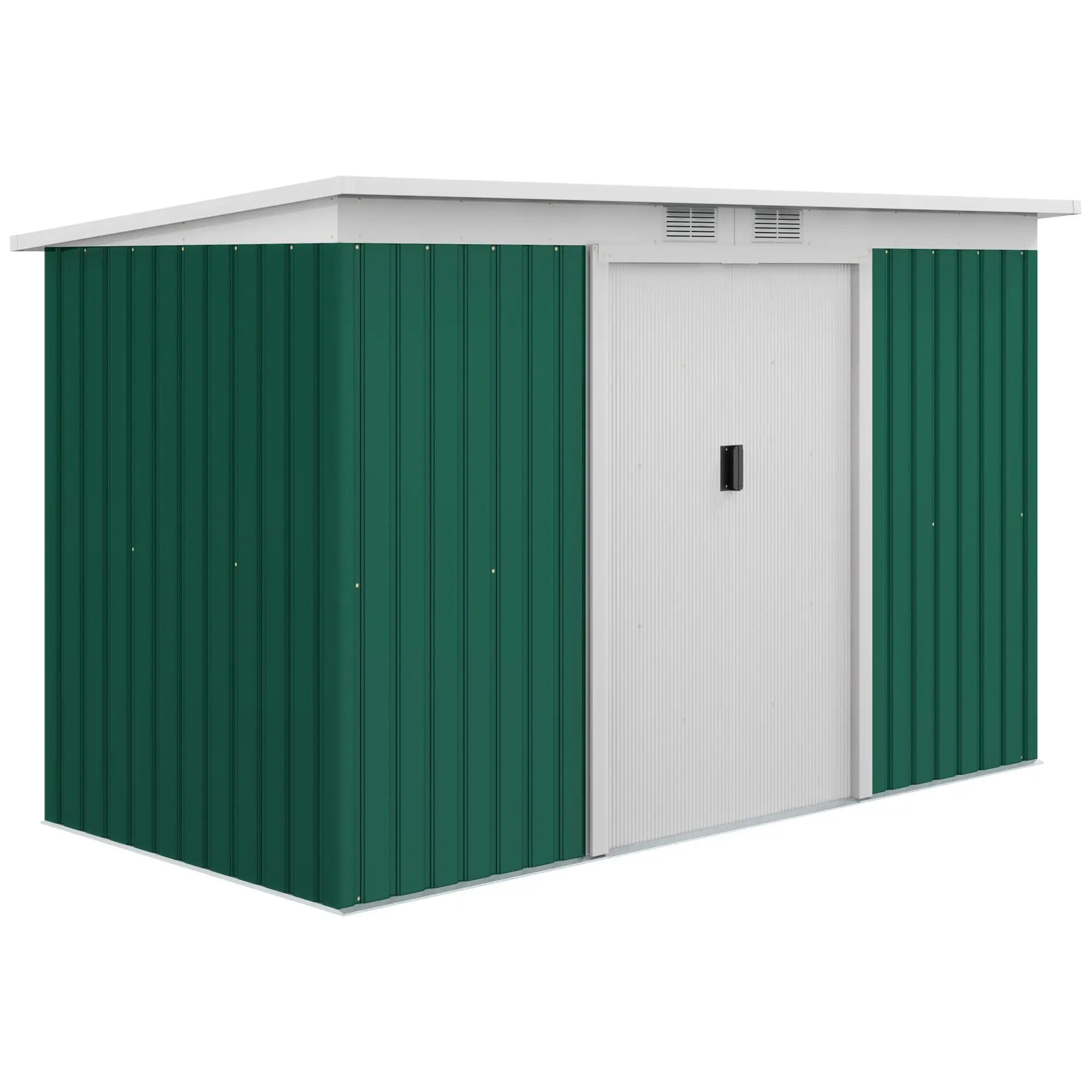 

For Outsunny 9'x4.5'x5.5' Rust Resistant Metal Garden Shed, Vented, Green/White, Perfect for Backyard Lawn Tool Storage Garden E