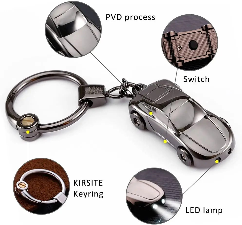 Black LED Key Chain Flashlight Jobon Zinc Alloy Car Keychain with 2 Modes LED Light