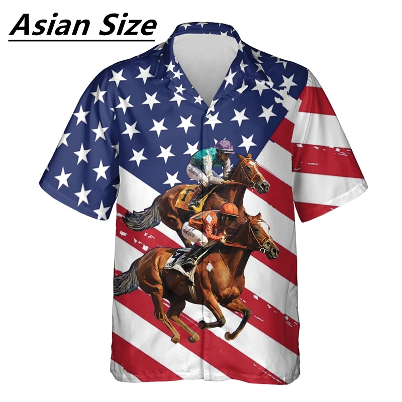 Fashion Horse Race Graphic Shirts For Men Summer Vintage Short Sleeve 3D Printed Horse Lover Shirt Casual Oversized Blouse Tops