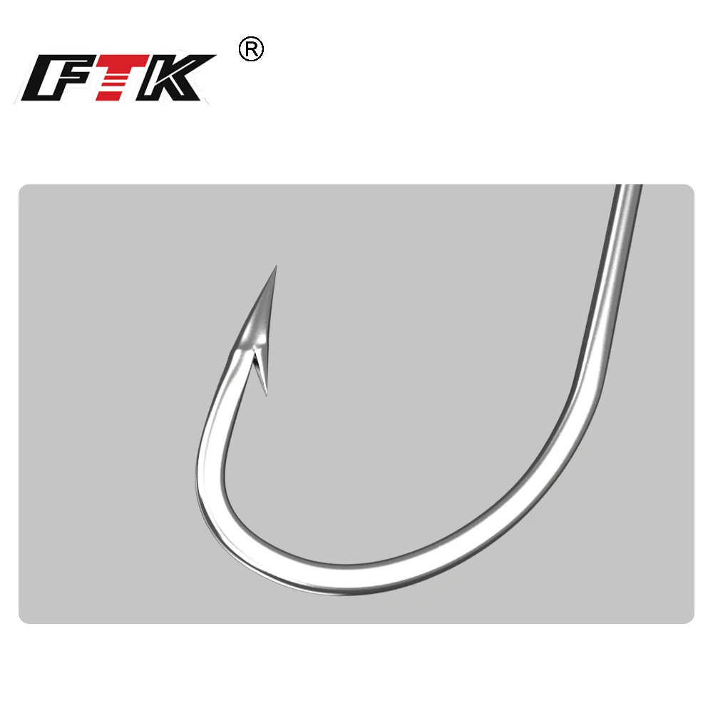 FTK Fishing Hooks 1-10#50PCS 1/0#-10/0# 25pcs Pack High Carbon Stainless Steel Barbed Carp or Bass with Fishing Hook Tackle