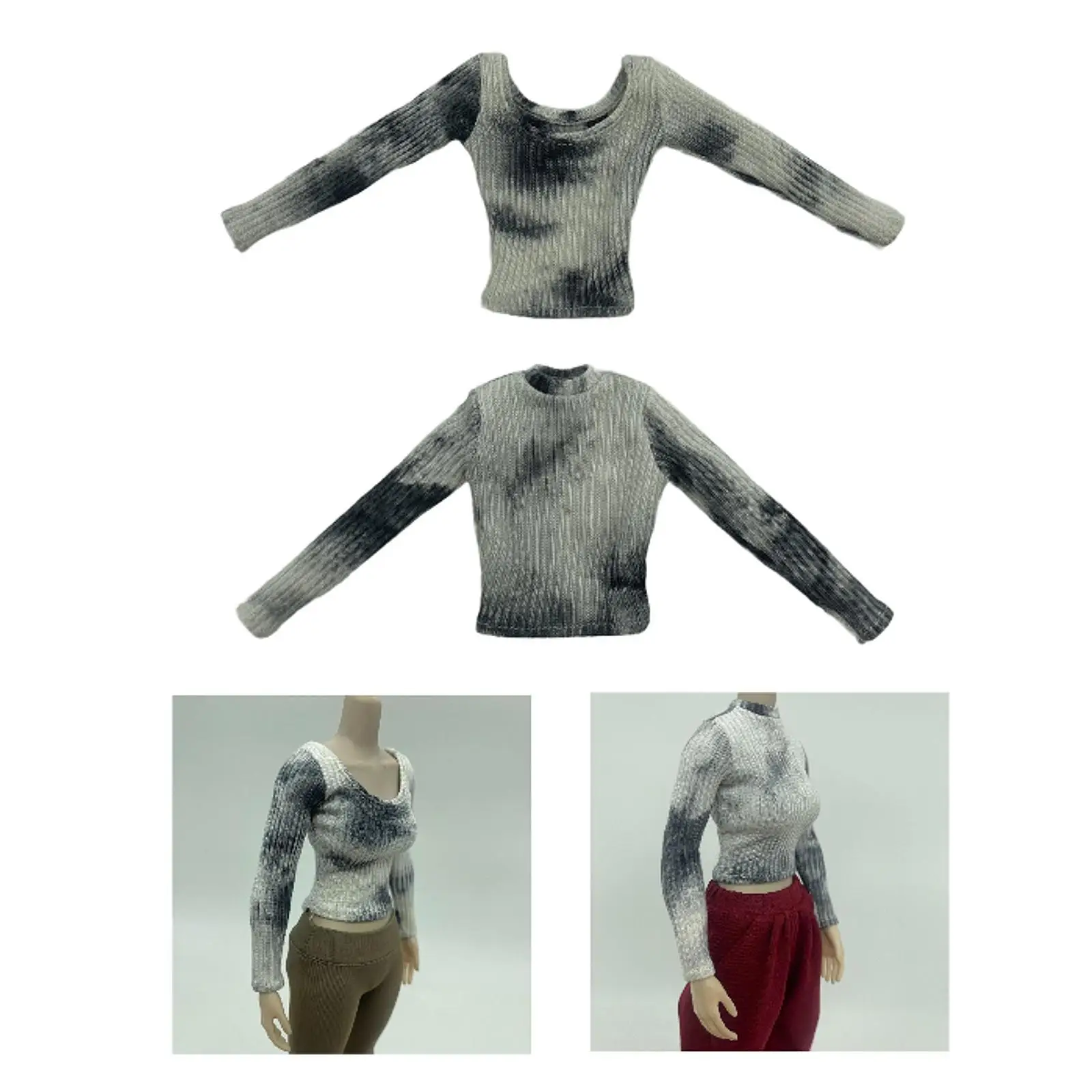 1/6 Scale Womans Crop Dress up Trendy Female Clothes Long Sleeve Knit Top for 12'' inch Female Action Figures Accessories