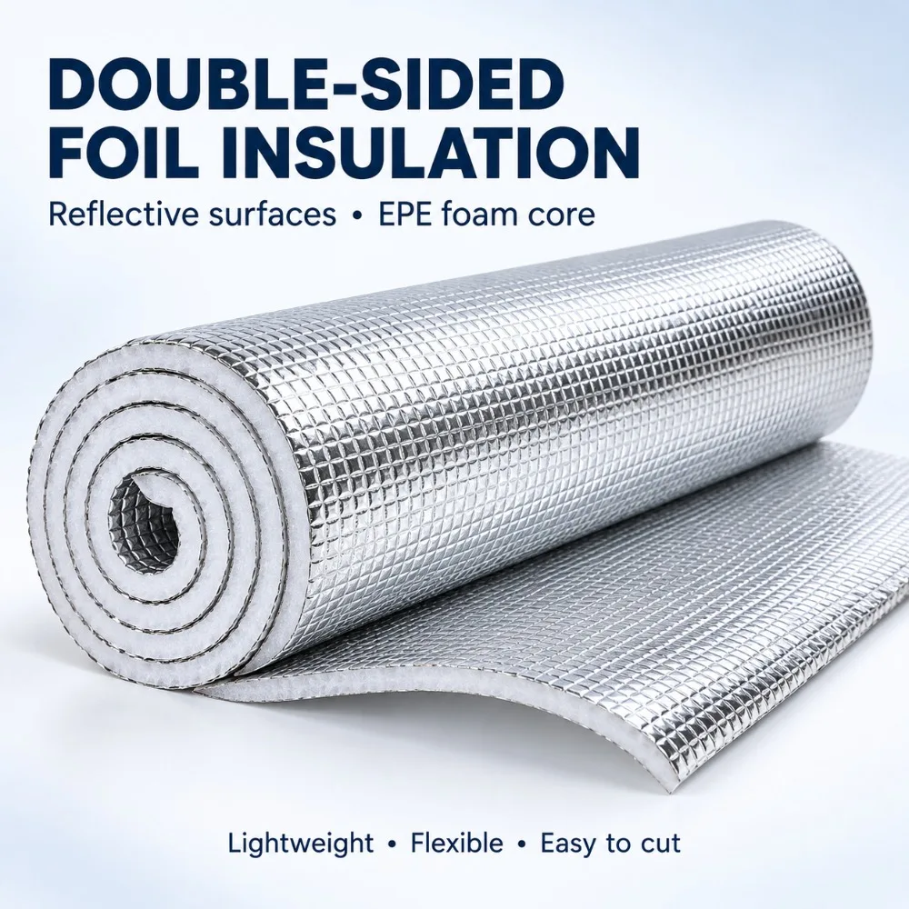 6/9mm Thick Double Sided Aluminum Foil EPE Foam Insulation Roll 50x200cm Reflective Thermal Barrier for Window Wall Roof Car