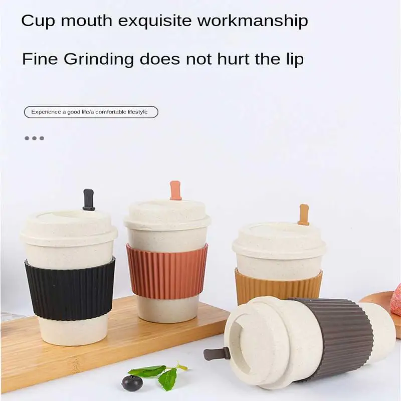 450ML Coffee Cups With Lids Wheat Straw Reusable Portable Coffee Cup Dishwasher Safe Coffee Mug Coffee Tea Travel Cups