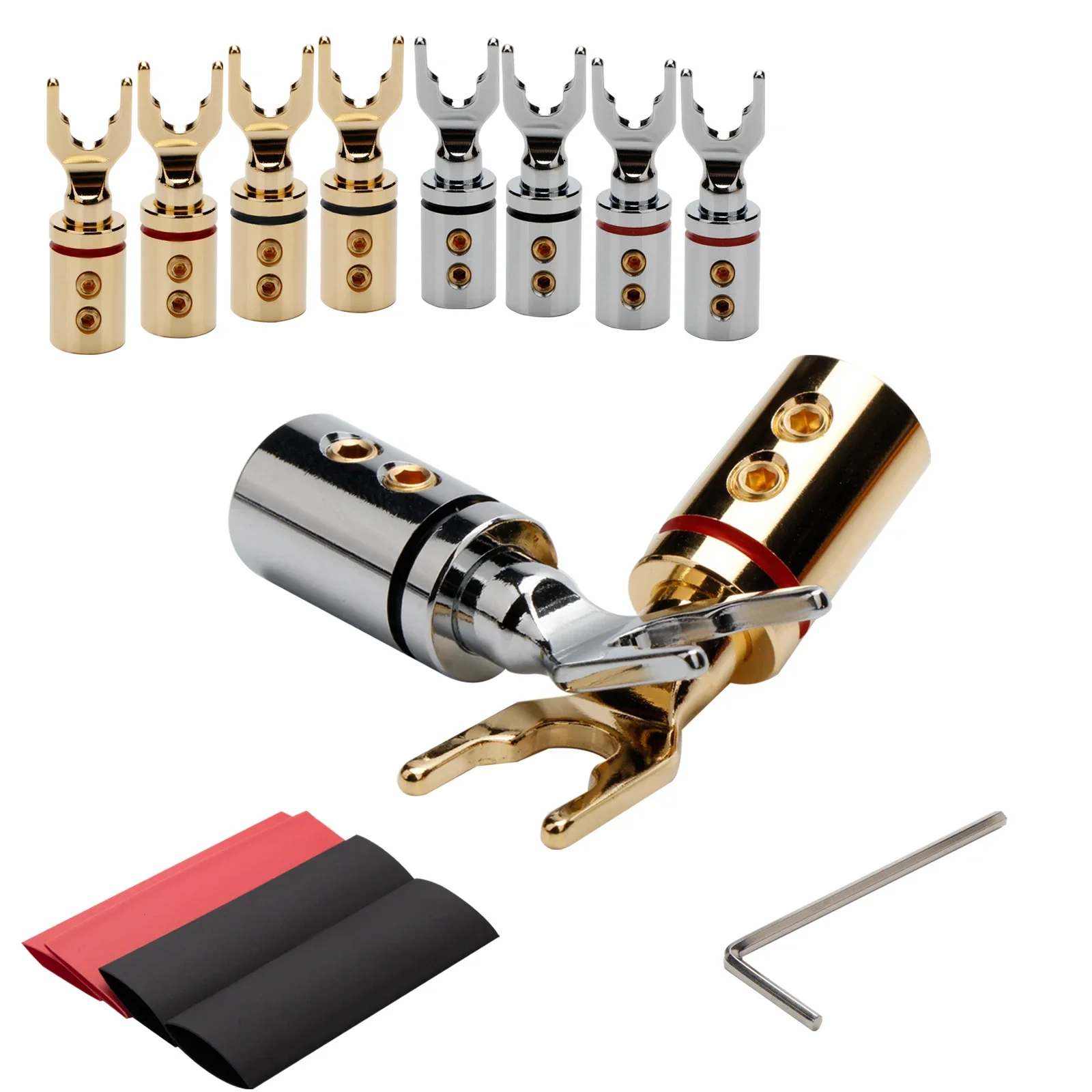 Preffair Hi-End Audio Pure Copper Y Spade Plug with Rhodium Plated for 8mm Speaker Cable Wire Connector Terminal