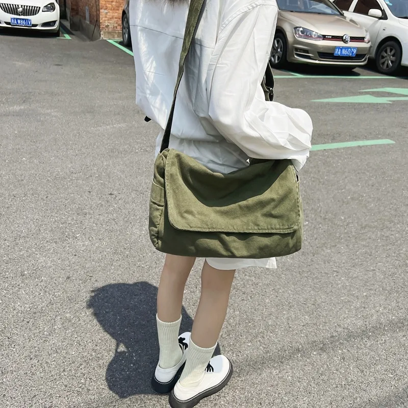 

Washed Canvas Bag Women's Lazy Style Crossbody Bag Artistic Style College Student Class Bag Casual Shoulder Messenger Bag