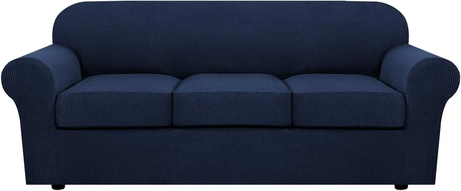 

Комплект из 4 эластичных чехлов для дивана с 3 подушками, улучшенные утолщенные чехлы из жаккардовой ткани, темно-синие