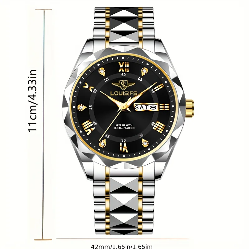 Orologio da polso da uomo alla moda con data e settimana, orologio da uomo in acciaio inossidabile, impermeabile, luminoso, da lavoro, semplice, al quarzo da uomo + scatola