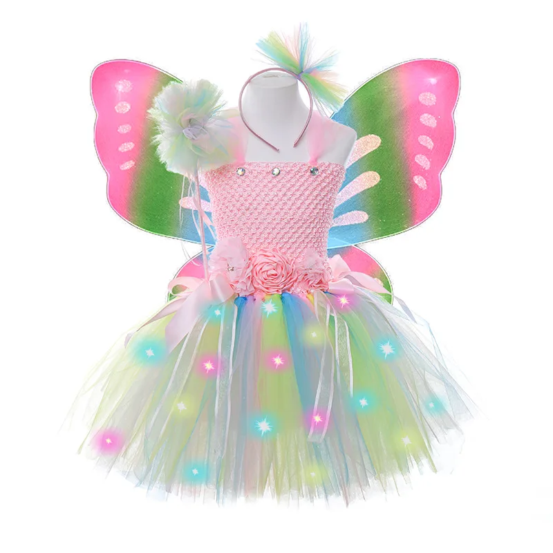 Girls Pastel Butterfly Fairy Dress Kids Tutu Dresses Outfit Children Stage performance Birthday Party Costumes