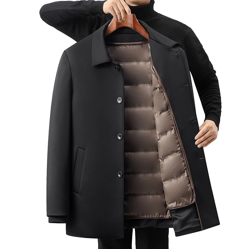 

Высококачественное пуховое пальто со съемной подкладкой, зима 2025 года, деловая повседневная однотонная однобортная куртка на утином пуху, одежда
