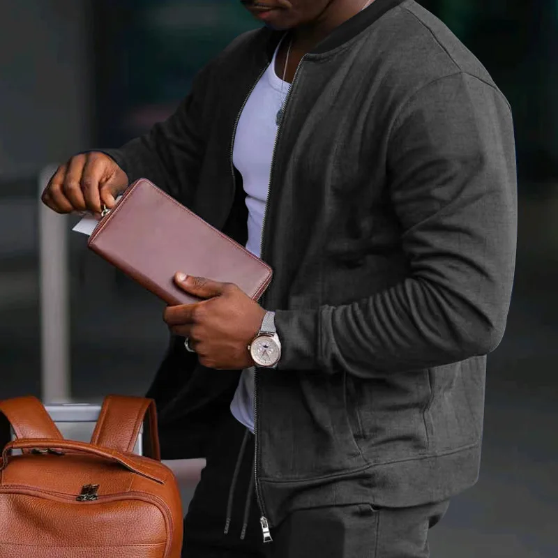 Men Spring Autumn Stand Collar Casual Sport Jackets Male Slim Fit Fashion Thin Long Sleeve Cardigan Outerwear S-4XL Solid Color