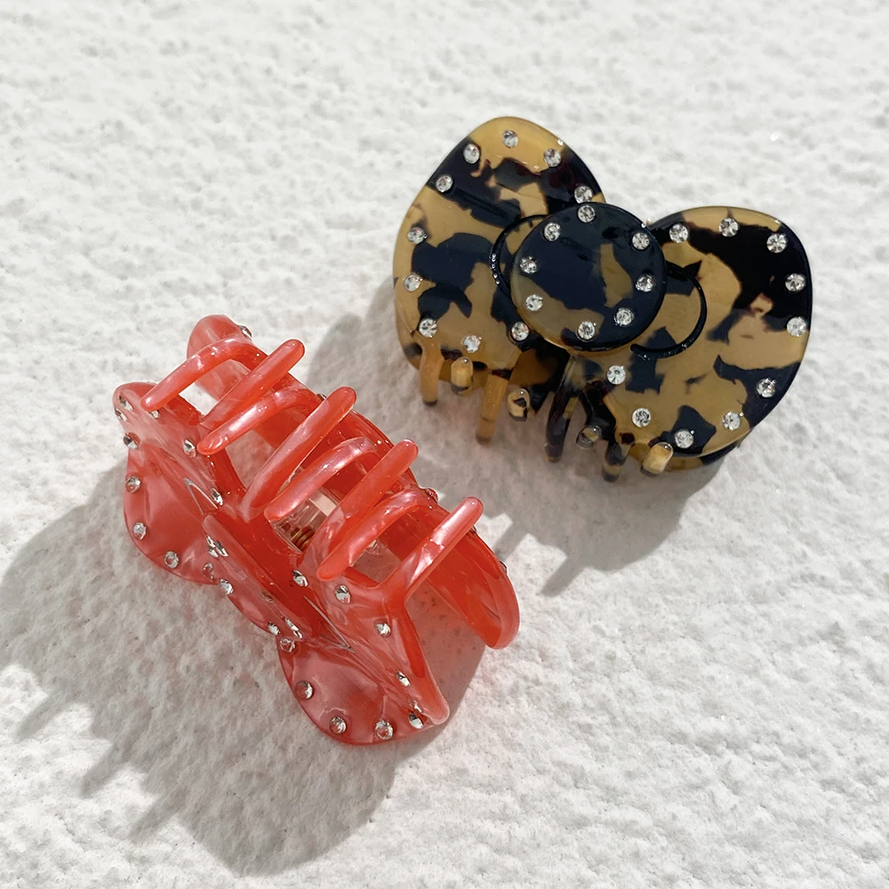 الرجعية خلات ليوبارد نمط Bowknot صغيرة كراب مشبك شعر مخلب للنساء موضة جديدة حجر الراين دبوس الشعر إكسسوارات الشعر أداة