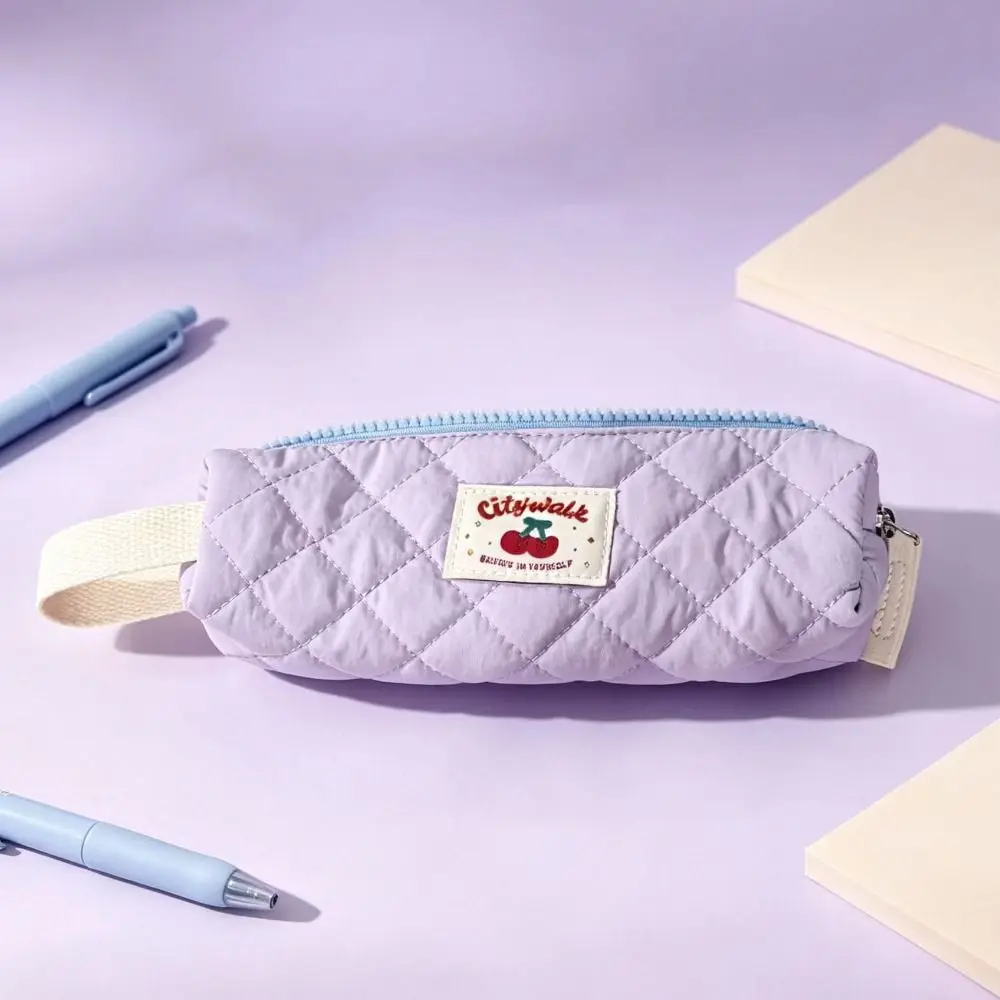 Bow Design Quilted Pencil Bags Large Capacity Multifunctional Stationery Organizer Cartoon Style Quilted Texture Pencil Pouches