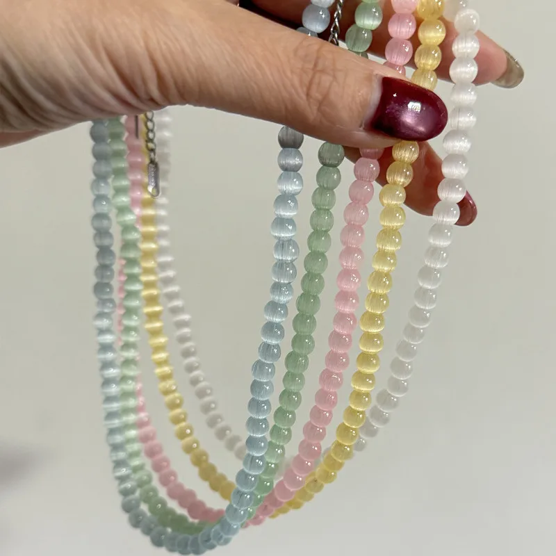 Farbenfrohe Katzenauge-Perlen-Choker-Halskette Elegante Frische Einzigartige Premium-Schlüsselbeinkette für Frauen Tägliches Tragen Party-Geschenk Schmuck