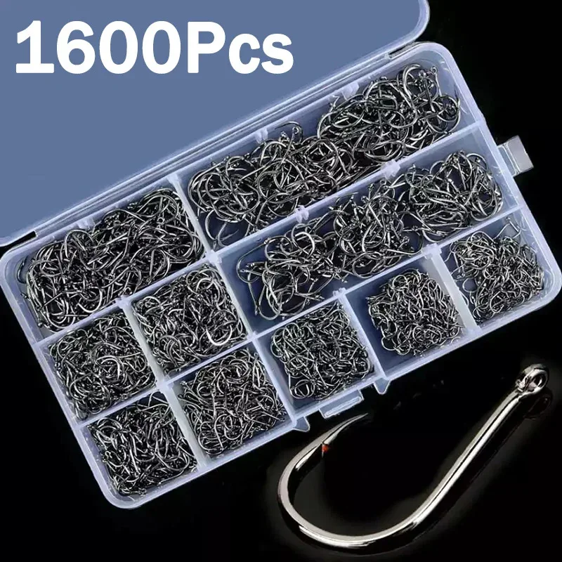 50-1600Pcs/BoxFishing Hooks Carbon Steel Strong Sharp Silver Circle Fishhook 3#-12# Jig Barbed Pesca Portable Lure Bait Tackle