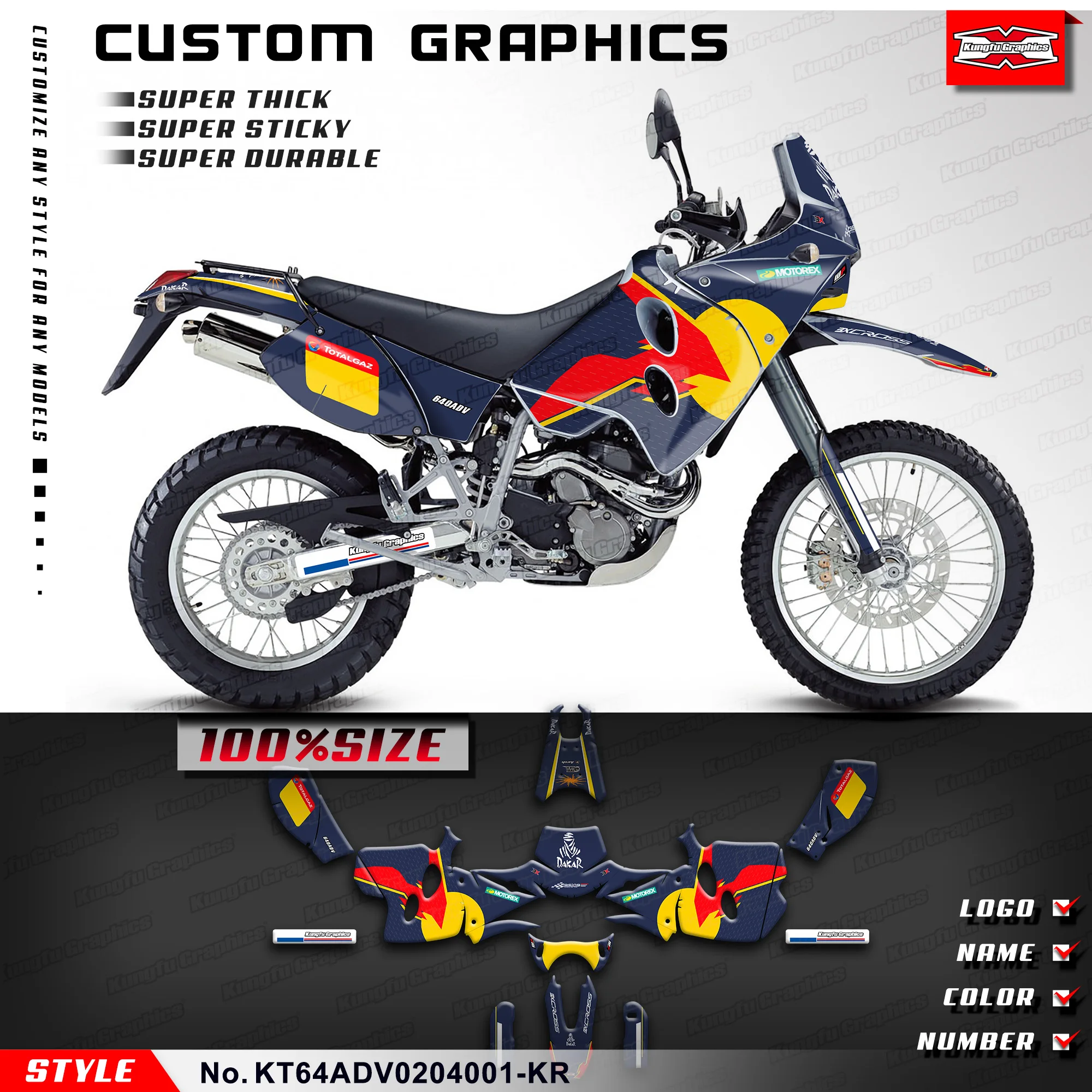 

KUNGFU GRAPHICS Motorbike Vinyl Decals Kit Full Wraps for KTM 640 ADV 2002 2003 2004, KT64ADV0204001-KR