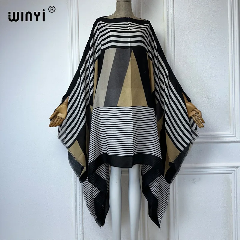 Winyi Africa Boho Jurk Geometrie Print Sexy Jurk Vrouwen Elegant Gewaad Vrouwelijke Kaftan Abayas Dubai Luxe Strand Cover Up