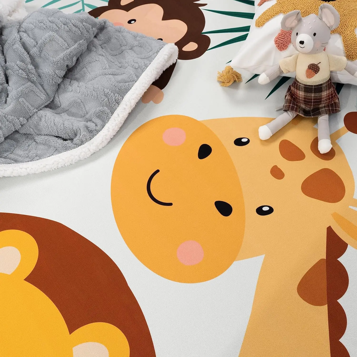 Soft Round Jungle Animal Print Kids Play Mat Nursery Rug Safari Theme Lion Giraffe Monkey Floor Decor for Baby Room