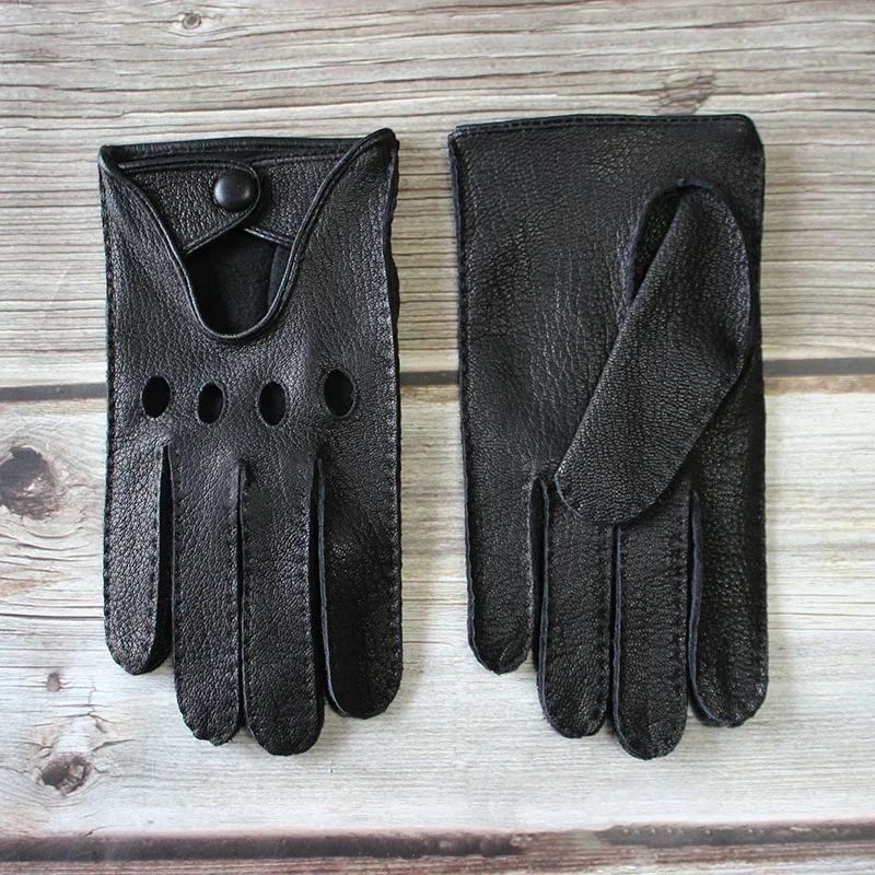 Men's Thin Single Sheepskin Fashion New Locomotive Spring And Summer Autumn Driving Full Finger Genuine Leather Gloves