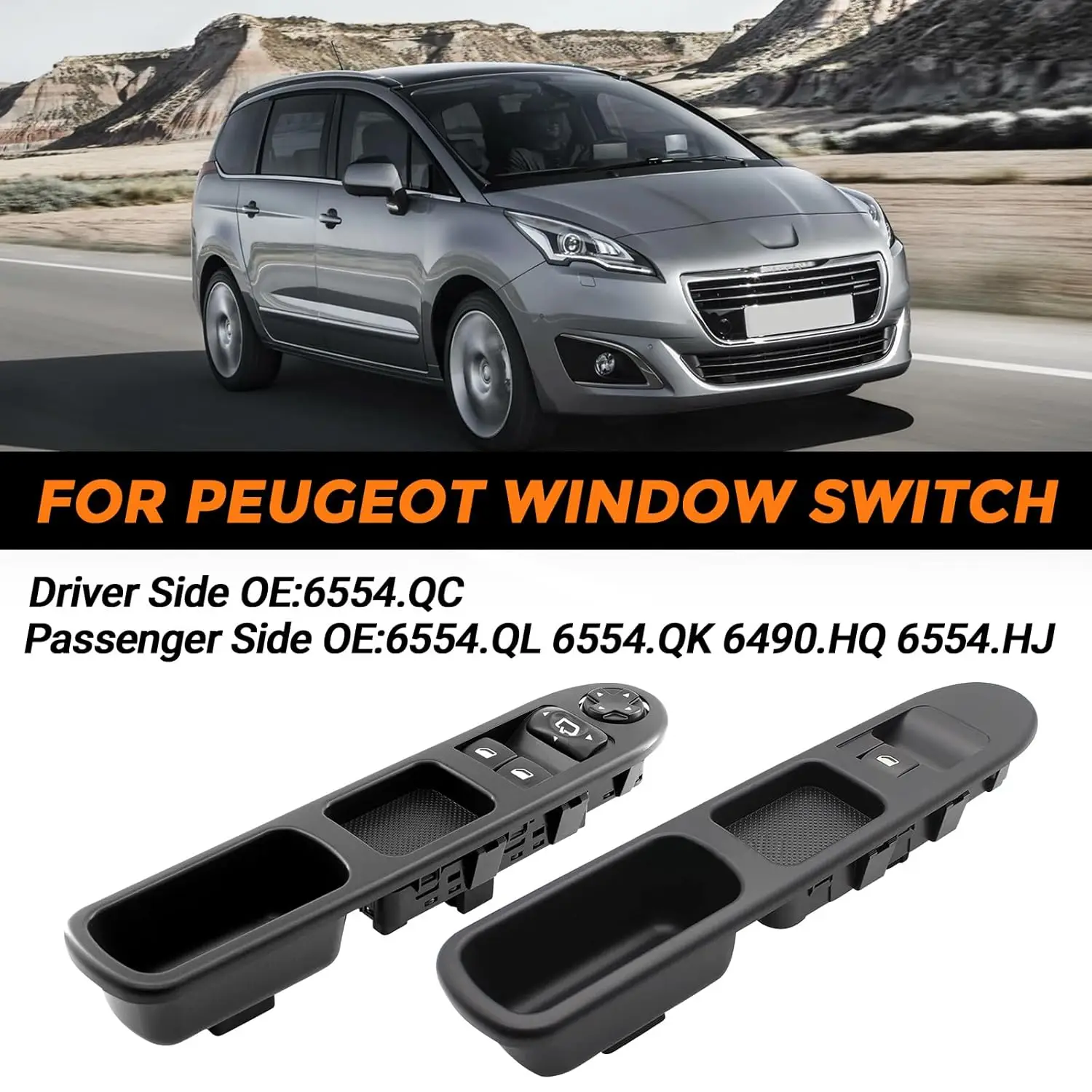 2 Piece Electric Window Regulator Passenger + Driver Side Window Switch for Peugeot 207 for Citroen C3 2007-2015 6490.HQ 6554.QC