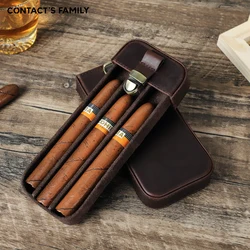 Luxury Portable 3/6 Slots Humidor Cigar Box Travel Cowhide Leather Case Smoking Accessories Storage Compartments Brass Buckle