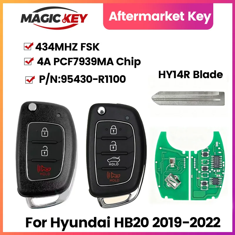 Great 95430-R1100 4A PCF7939MA Chip 433.92 FSK SY5AERGE04 HY14R Blade Flip Car Remote Control Key For Hyundai HB20 2019-2022
