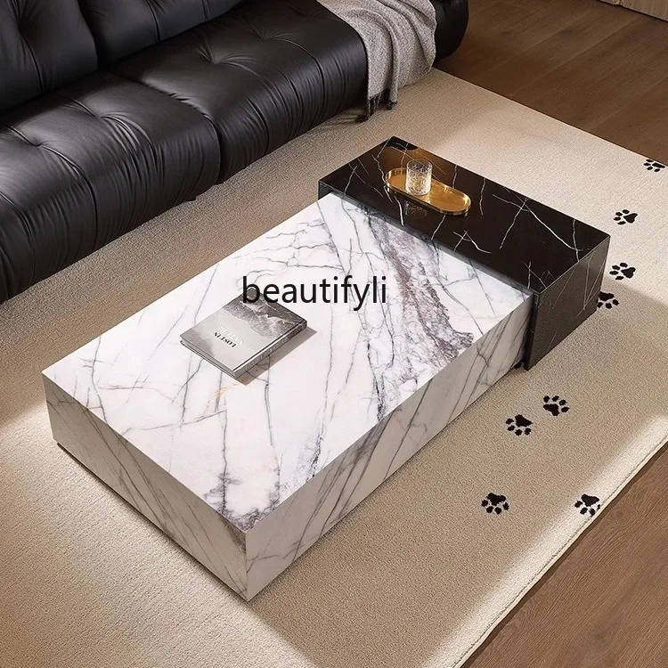 

Marble coffee table, minimalist living room, modern minimalism for home use, rectangular high-end low table