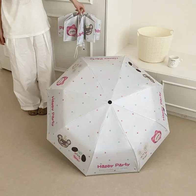 Cute Animal Print Umbrella UV Protection Sunshade Raincoat Two-Way Sunshade Umbrella for Students Women Fashionable Sun Umbrella
