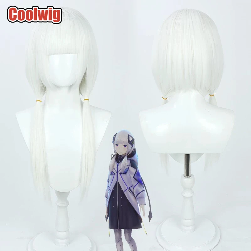 Coolwig Synthetic Hair Kafu Cosplay Wigs Anime Virtual YouTuber Kafu Halloween 60cm Women Long Straight White Wig Heat Resistant