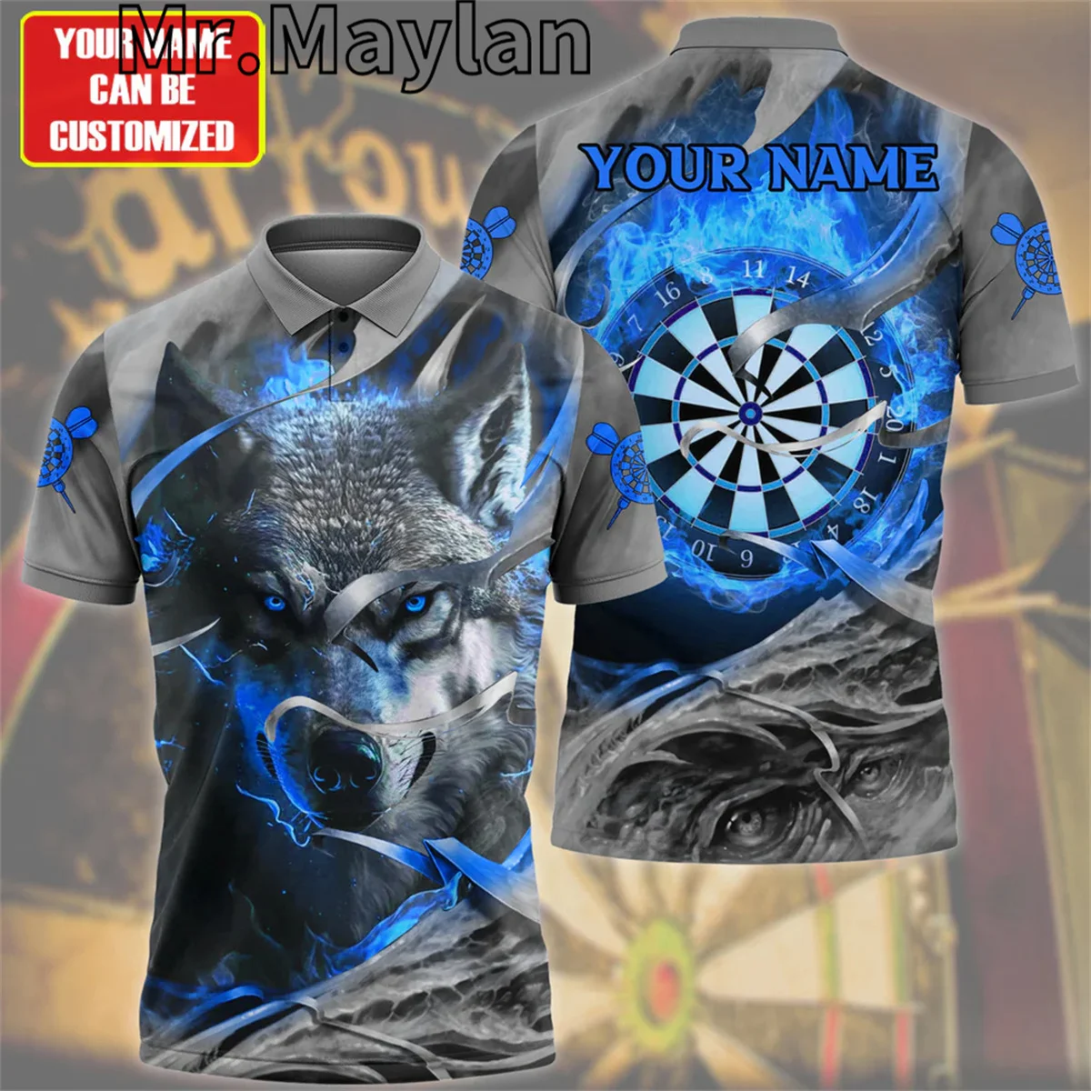 Personalized Dartboard Wolf Multicolor Version 3D Polo Shirt Men Women For Dart Team Uniform Gift for Darts Player Unisex Tee-12