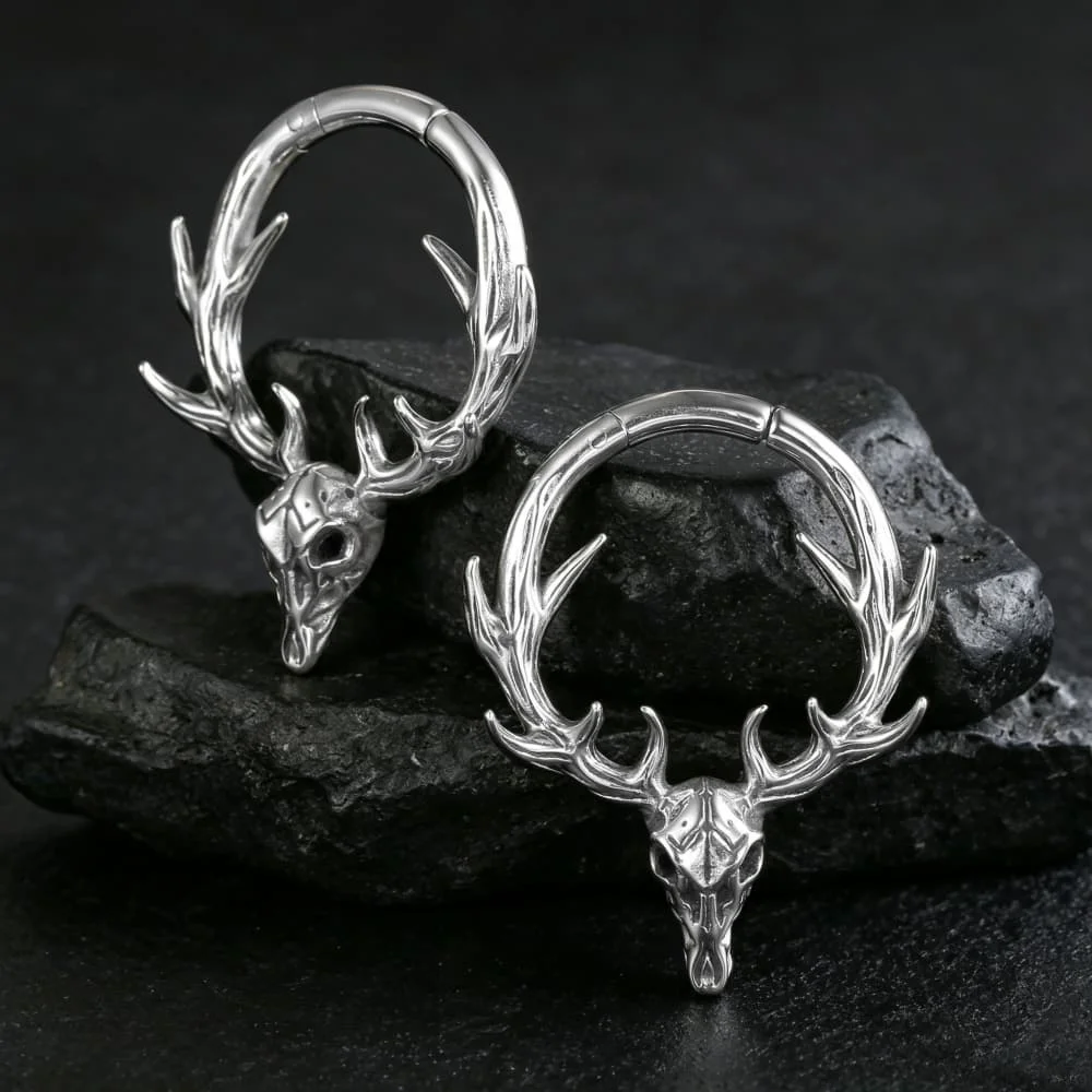 Giga 1/2Pcs 4mm(6g) Deer Skull Antler Ear Weight Hanger Ear Gauge Tunnels Hoop Stainless Steel Body Piercing Jewelry Expander