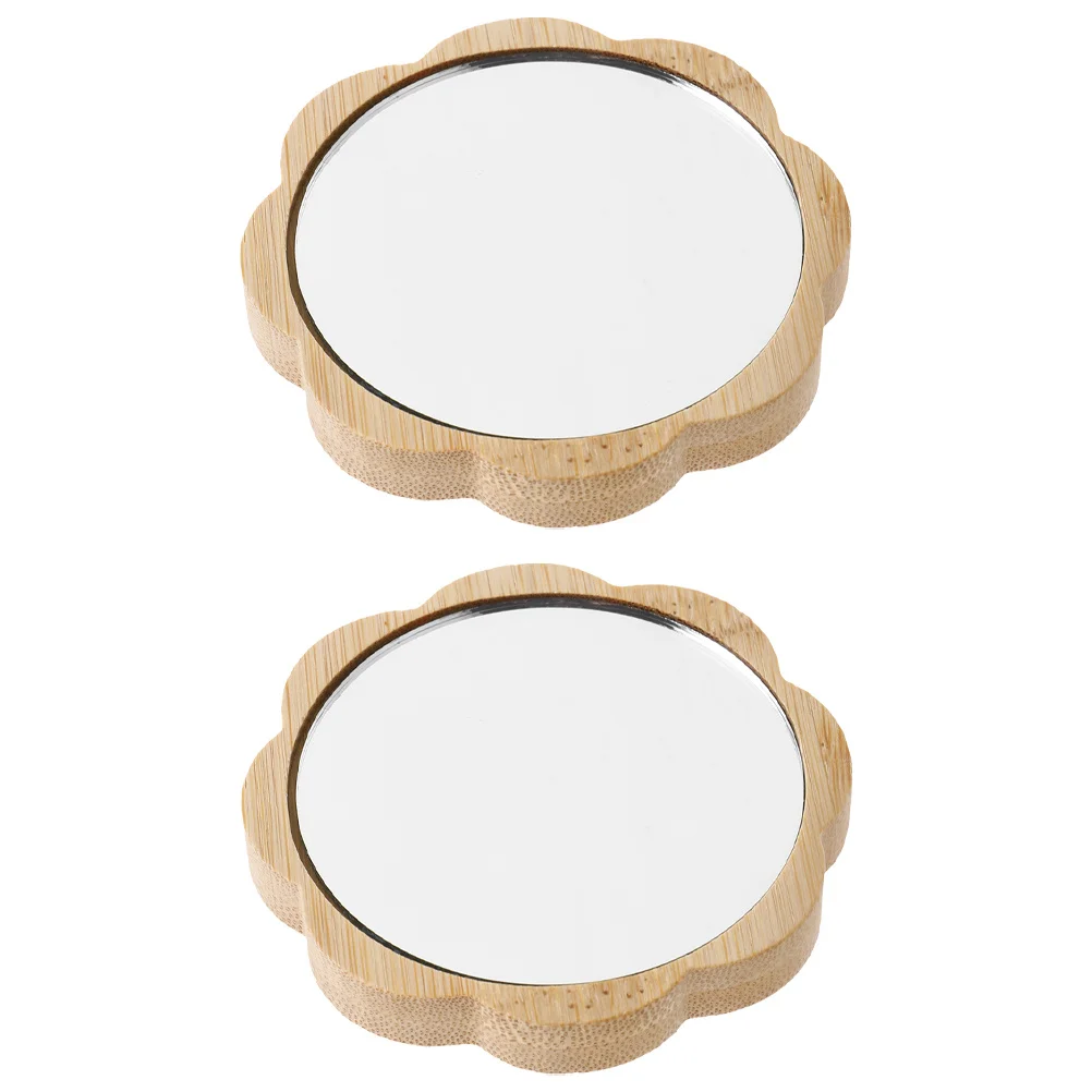 2Pcs Compact Wooden Makeup Mirror Portable Small Travel Purse Handheld Mirror Cute for Women Purse Compact Mirrors