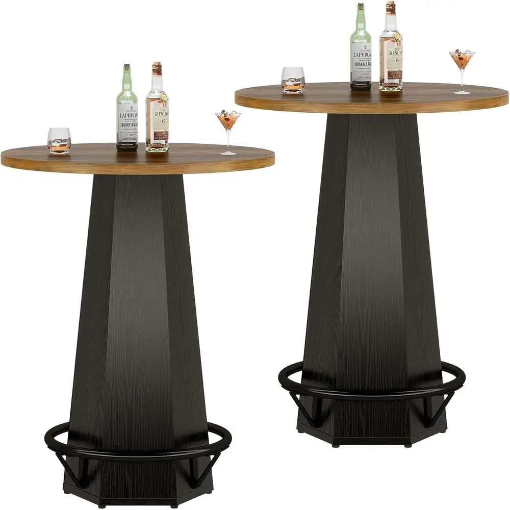 Industrial Style 2-3 Seater Bar Table Set, 39.4 High, Metal Footrest, Suitable for Small Spaces, Brown & Black Finish
