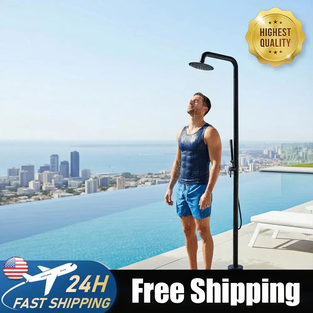 

2-Function Freestanding Outdoor Shower Floor Mounted Freestanding Black Poolside Shower for Backyard Garden/Pool/Beach Courtyard