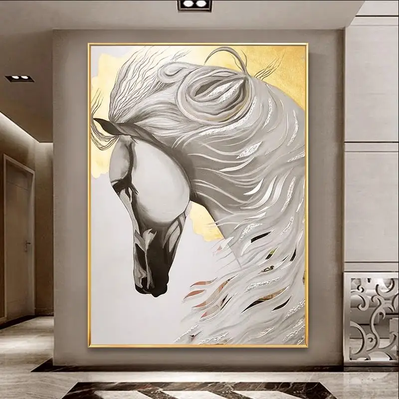 

OuzerQing 100% Hand Painted Oil Painting On Canvas Modern Abstract Animal Horse Wall Art Living Room Home Decoration Unframed