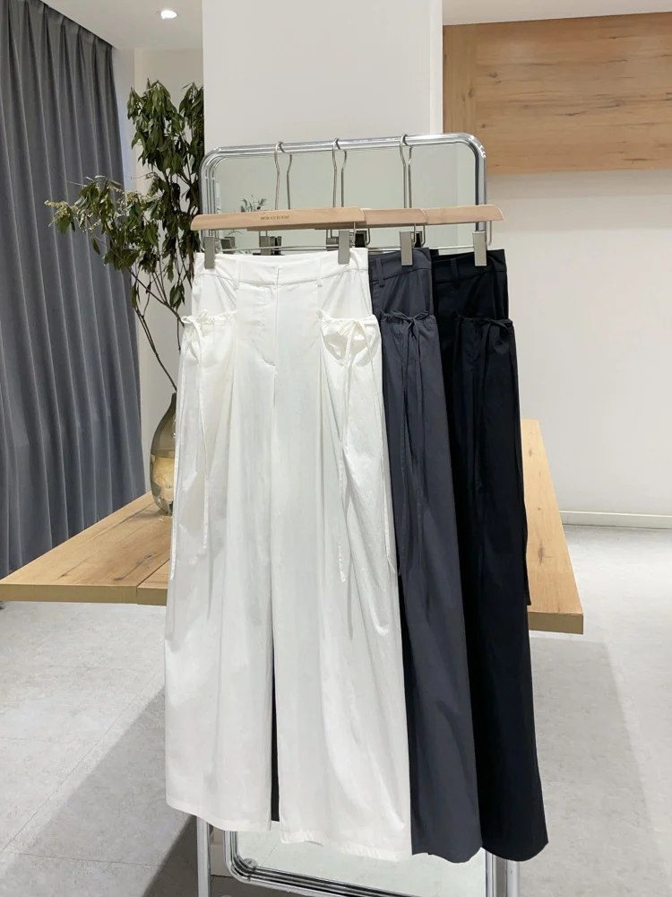 

Брюки Nok Xiaola: Новинка Весны, Тонкий Материал, Повседневные, Прямой Крой, Высокая Талия, На Молнии, С Декоративной Шнуровкой