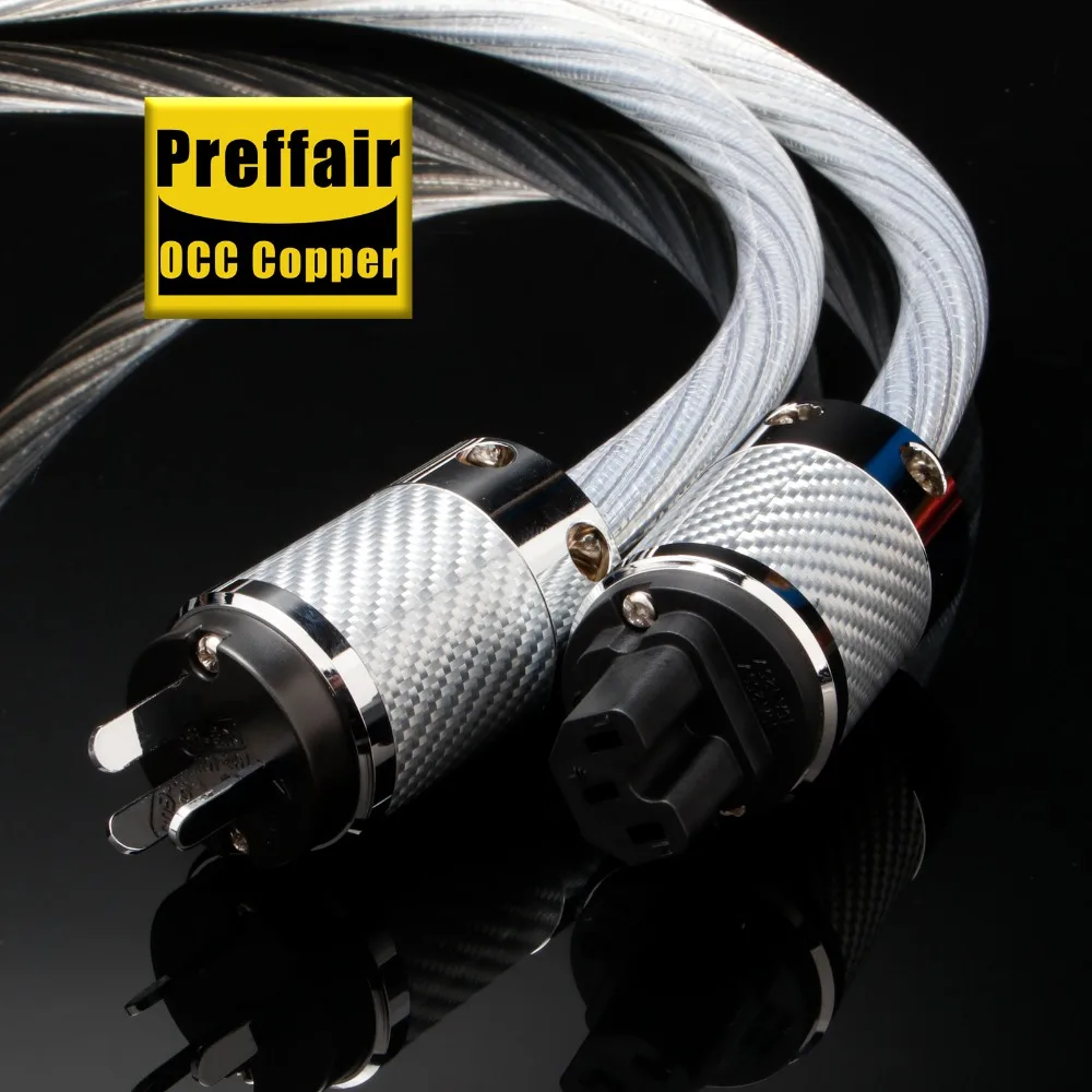 Hifi Amplifier Power Cable high purity OCC Silver Plated audio power cord silver foil braid carbon fiber rhodium plated plug