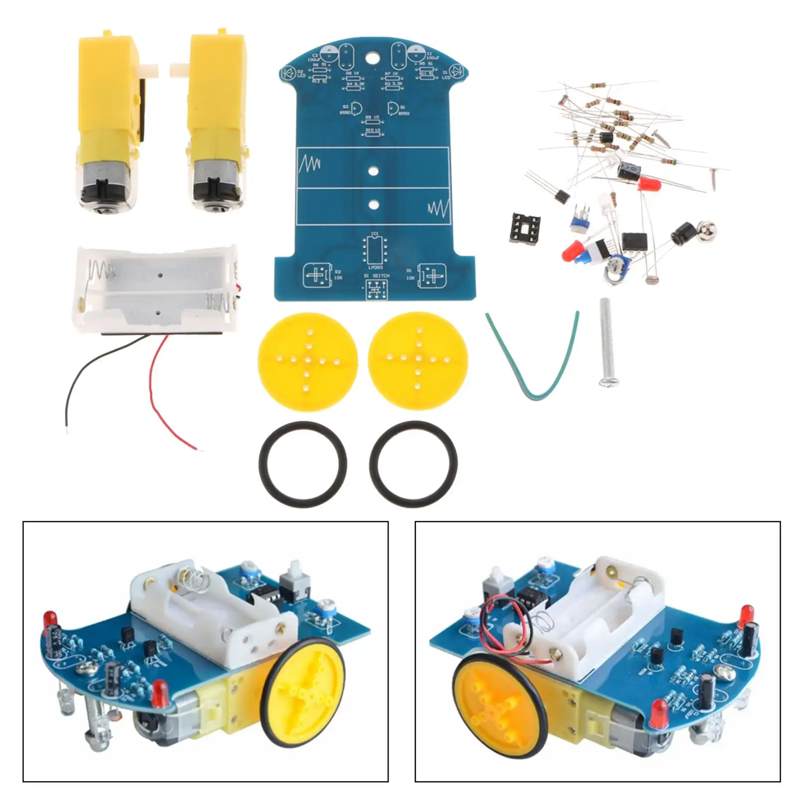 Kit per auto robot fai-da-te Progetto di saldatura Giocattolo educativo robusto e creativo Giocattolo elettronico fai-da-te Apprendimento per bambini Adulti Scuola per principianti