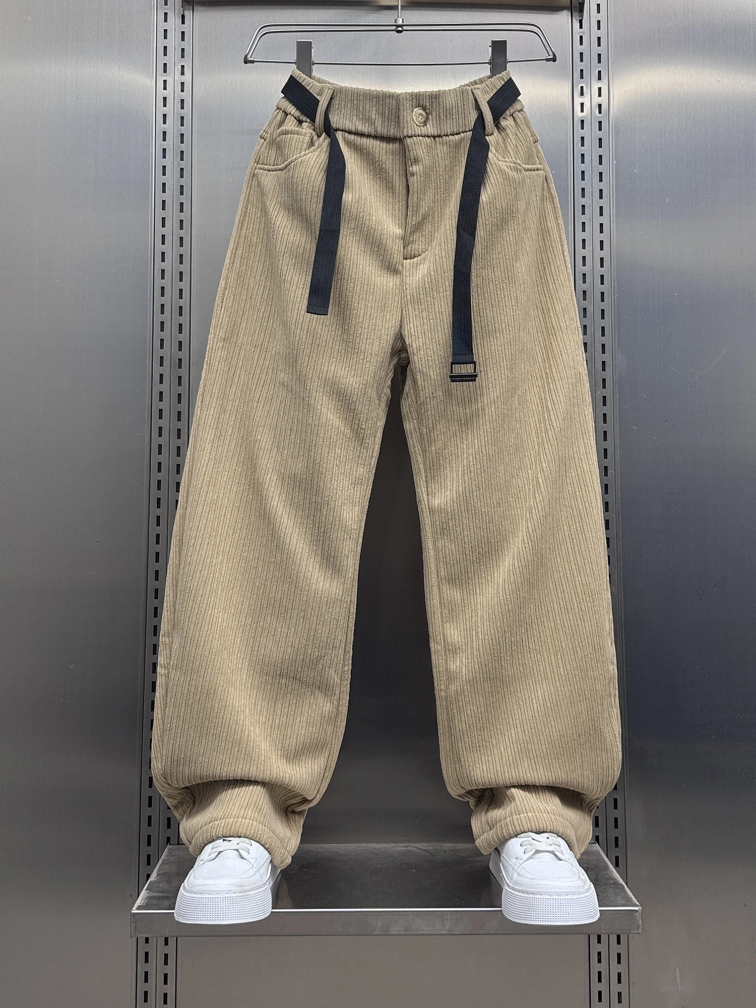 

Мужские повседневные брюки прямого кроя на флисовой подкладке, зимние, удобные, свободного кроя, модные, в японском стиле, простые, универсальные, широкие.